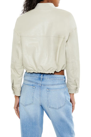Faux Leather Cropped Bomber Jacker