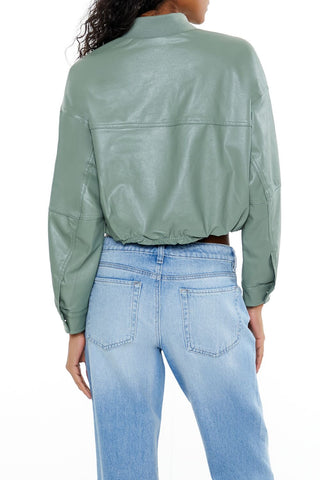 Faux Leather Cropped Bomber Jacker