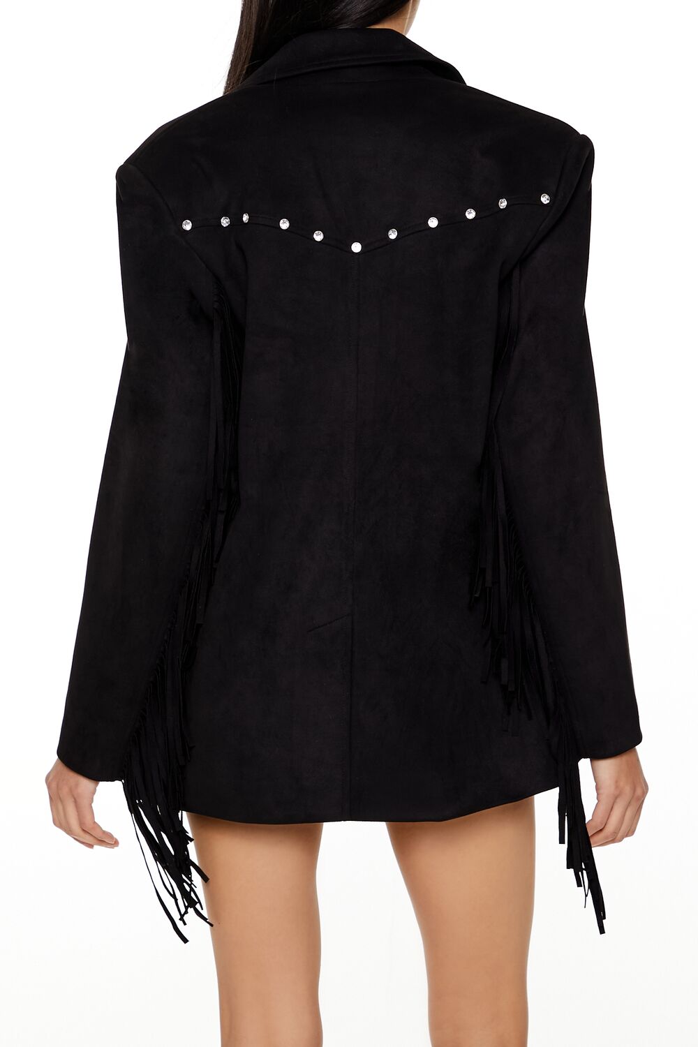  Forever 21 Rhinestone Fringe Faux Suede Blazer - black-swatch - Bonton