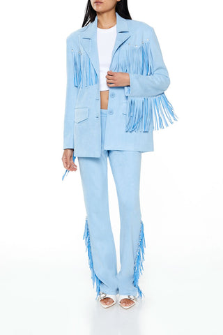 Rhinestone Fringe Faux Suede Blazer