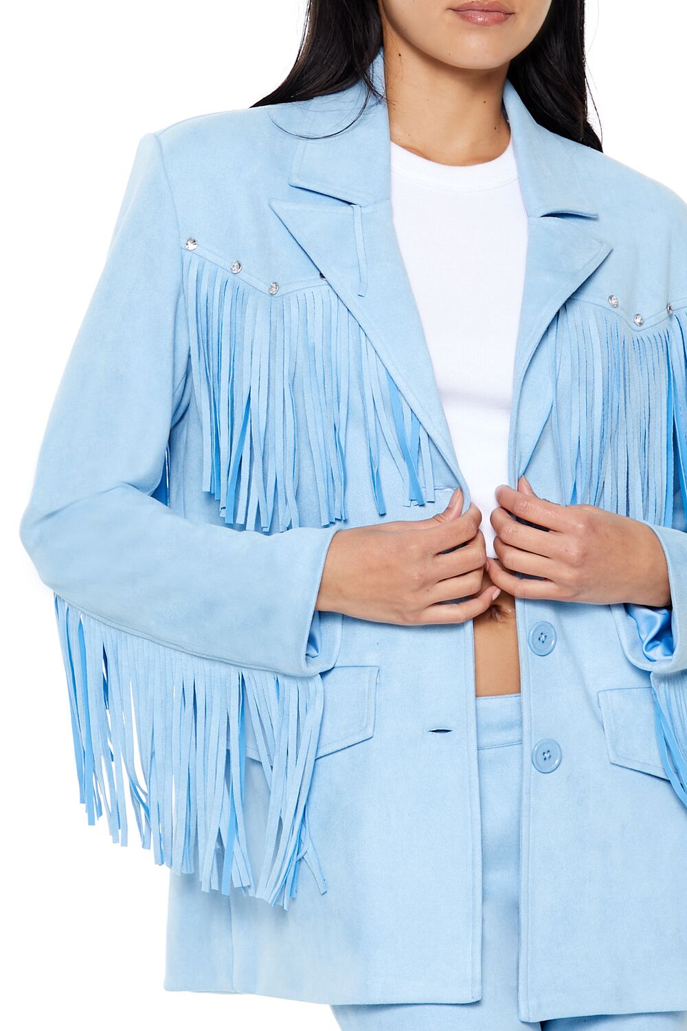 Forever 21 Rhinestone Fringe Faux Suede Blazer - black-swatch - Bonton