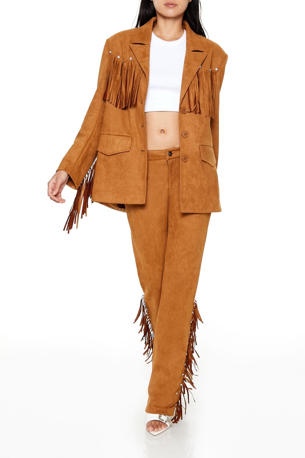  Forever 21 Rhinestone Fringe Faux Suede Blazer - black-swatch - Bonton