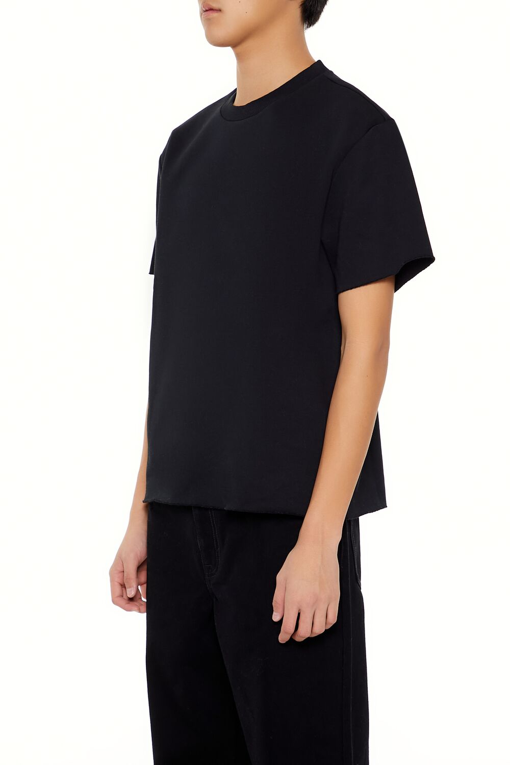  Forever 21 Athletic Cropped Short-Sleeve Raw-Cut Tee - black - Bonton