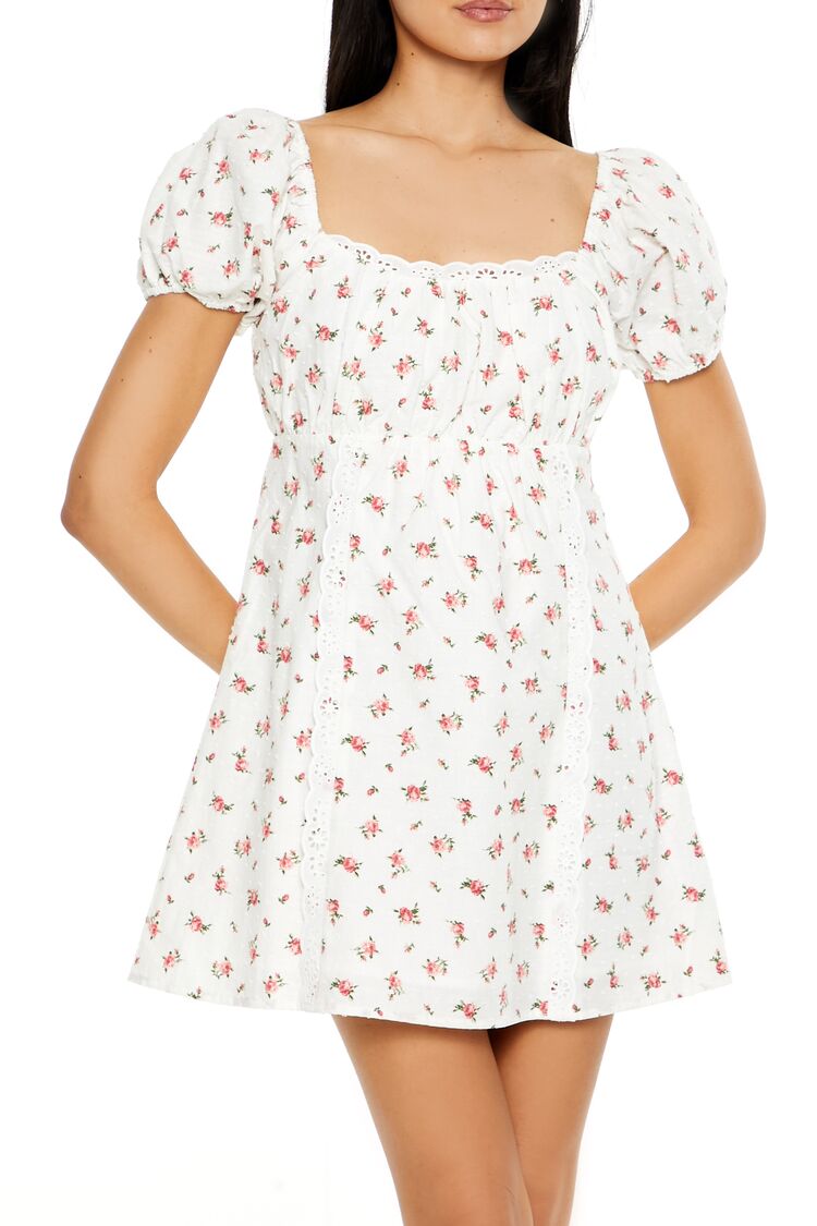  Forever 21 Clip Dot Rose Mini Babydoll Dress - cream-pink-swatch - Bonton