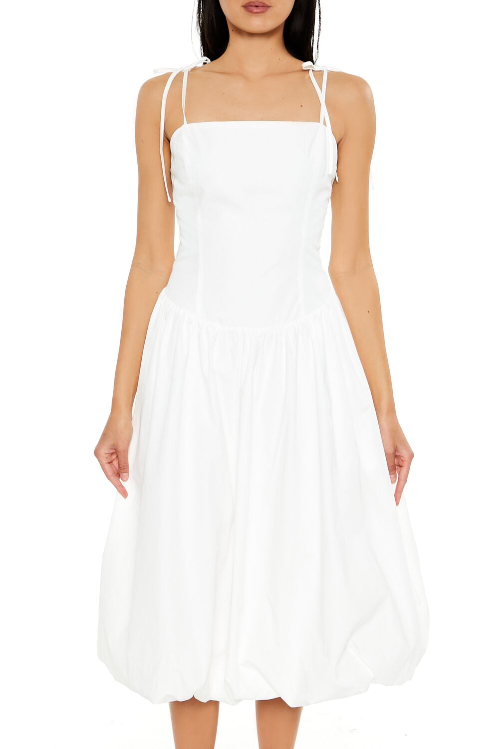  Forever 21 Bubble-Hem Tie-Strap Midi Dress - turtle-green-swatch - Bonton