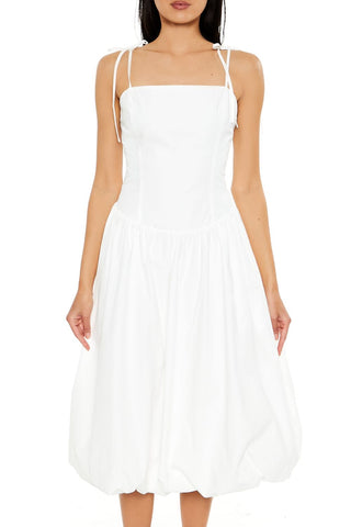 Bubble-Hem Tie-Strap Midi Dress