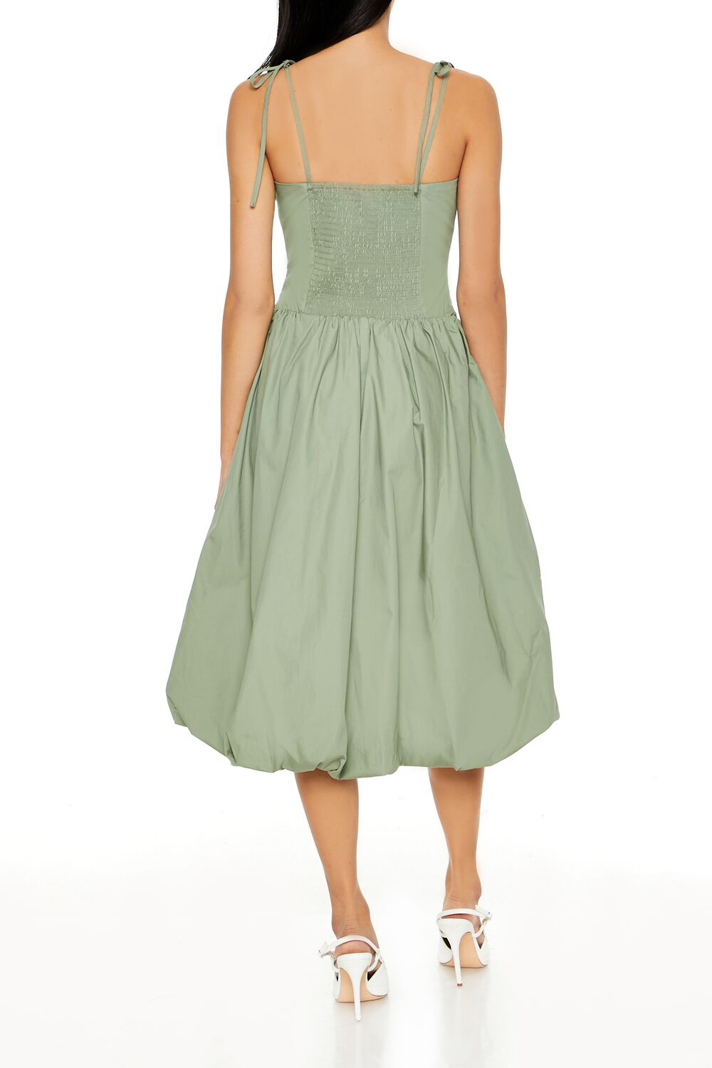  Forever 21 Bubble-Hem Tie-Strap Midi Dress - turtle-green-swatch - Bonton