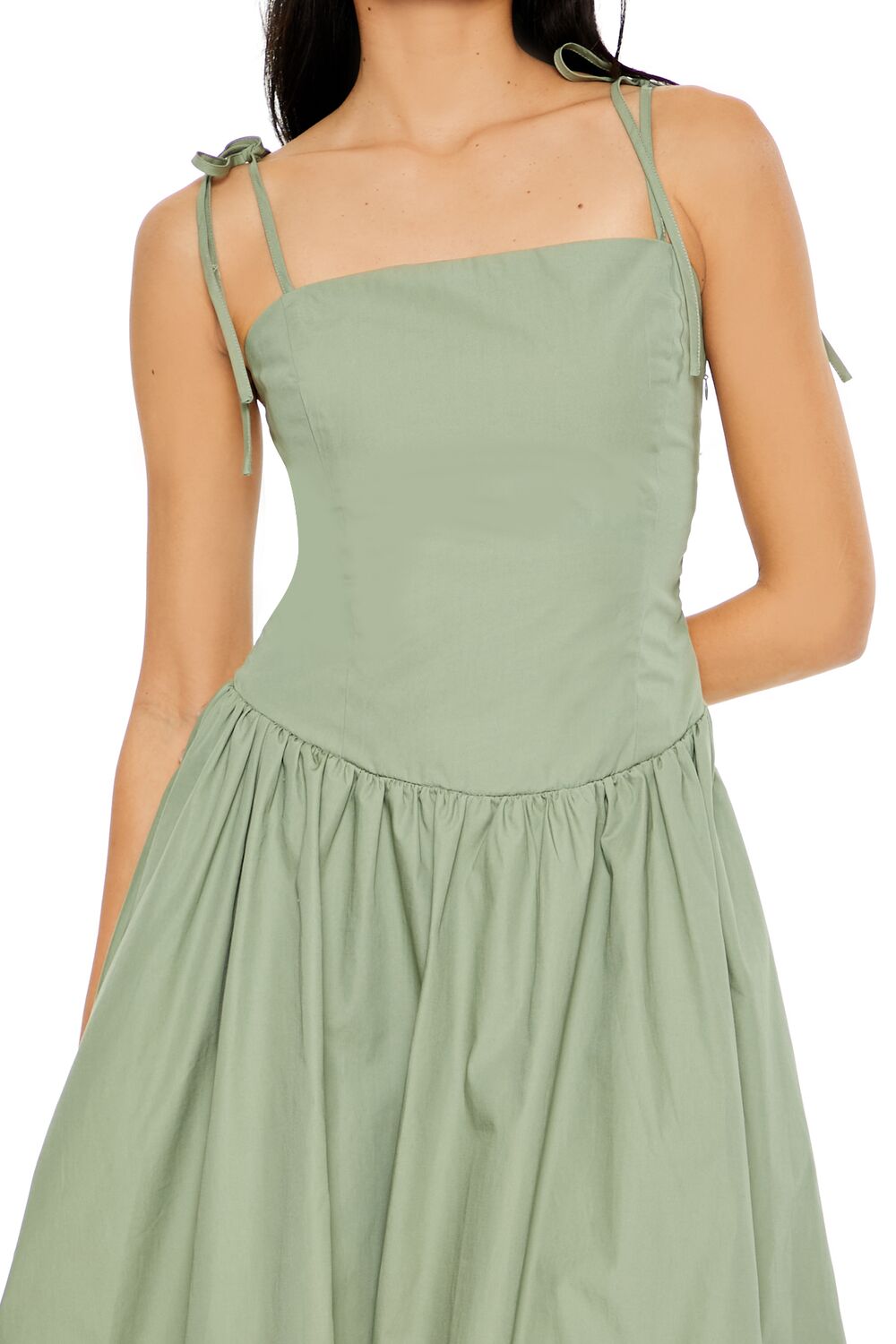  Forever 21 Bubble-Hem Tie-Strap Midi Dress - turtle-green-swatch - Bonton
