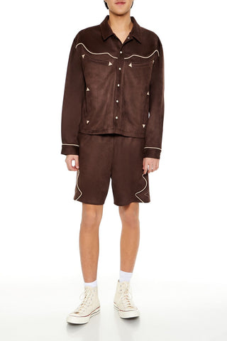 Geo Faux Suede Trucker Jacket