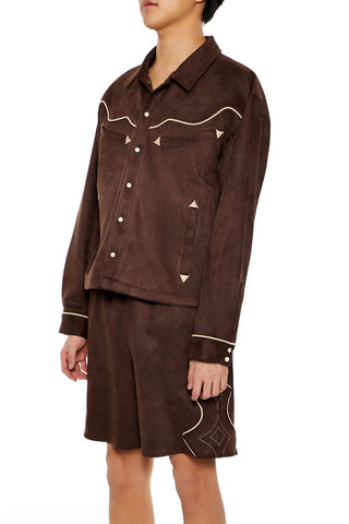 Geo Faux Suede Trucker Jacket