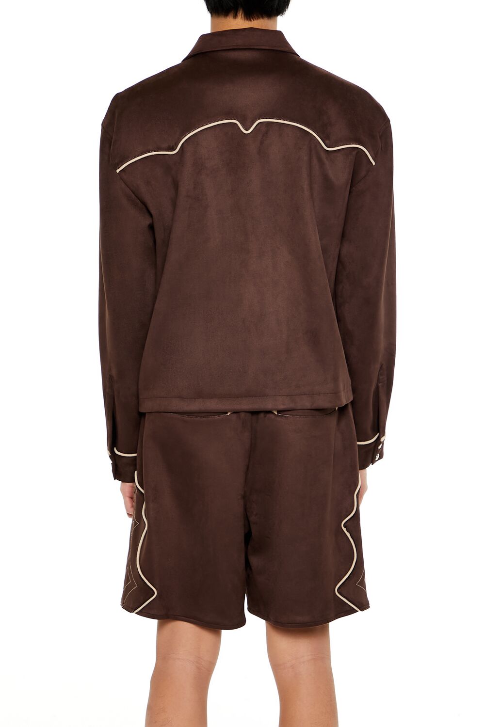  Forever 21 Geo Faux Suede Trucker Jacket - cocoa-taupe - Bonton