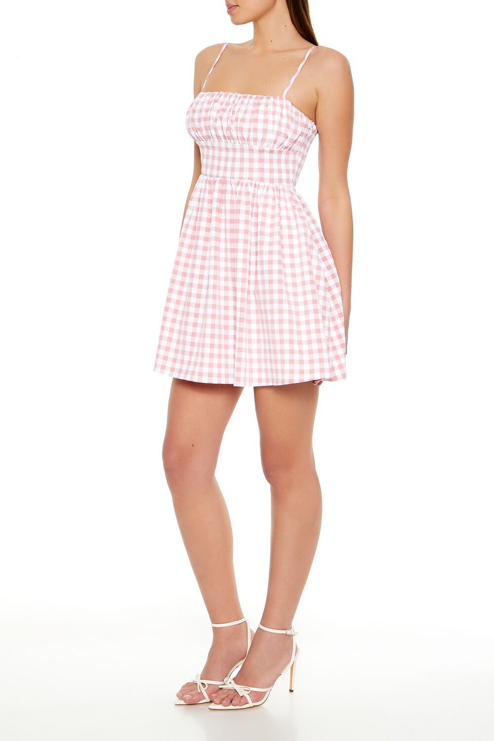  Forever 21 Chiffon Gingham Mini Dress - mauve-white-swatch - Bonton