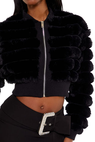 Faux Fur Cropped Bomber Jacket