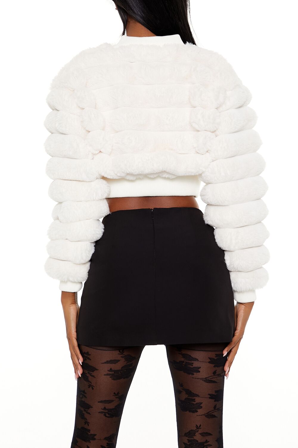 Forever 21 Faux Fur Cropped Bomber Jacket - ivory - Bonton