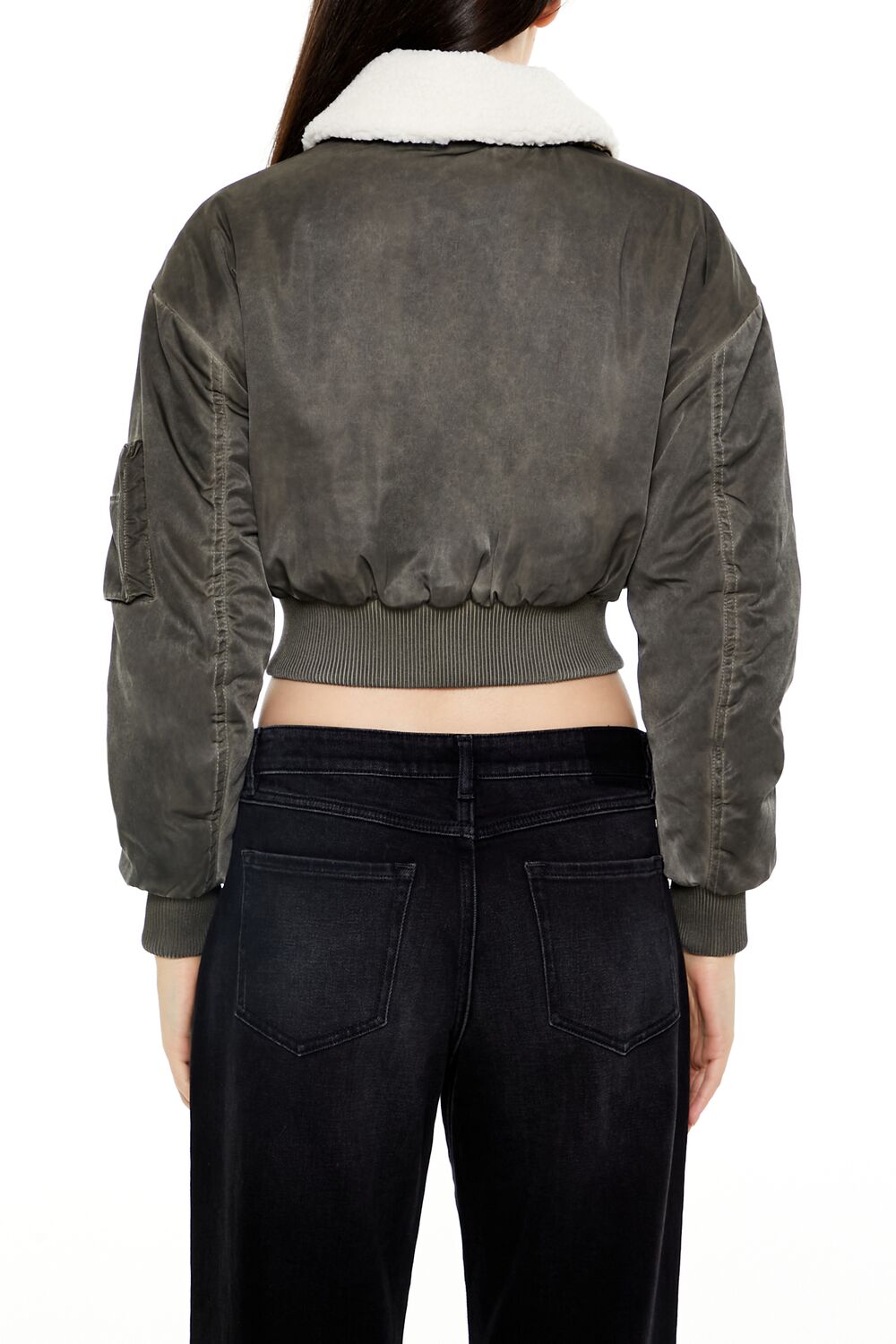  Forever 21 Oil Wash Cropped Bomber Jacket - dark-brown-swatch - Bonton