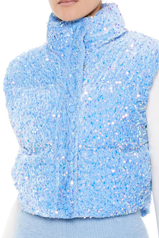 Iridescent Sequin Faux Fur Vest
