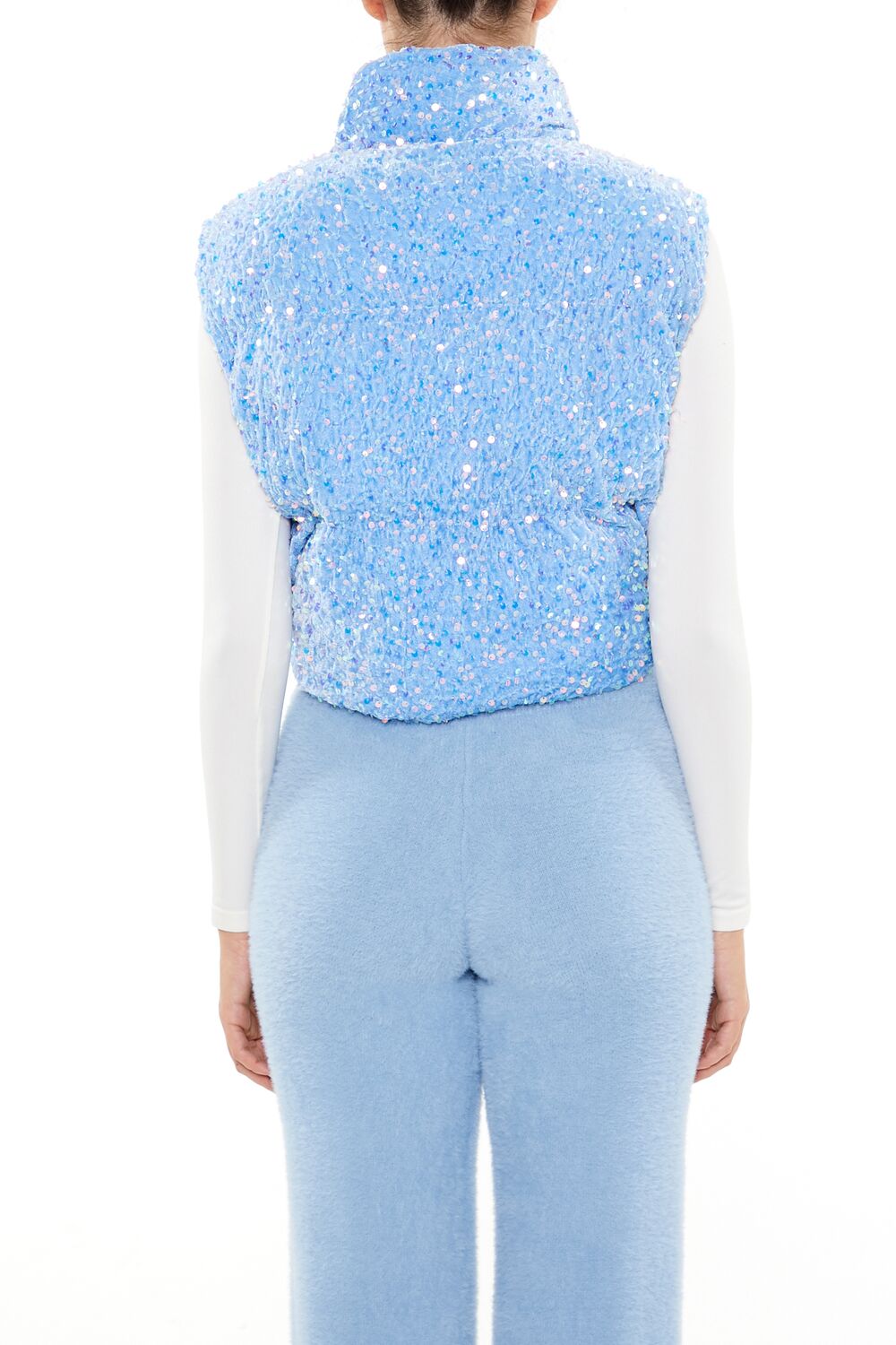  Forever 21 Iridescent Sequin Faux Fur Vest - pink - Bonton