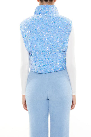 Iridescent Sequin Faux Fur Vest