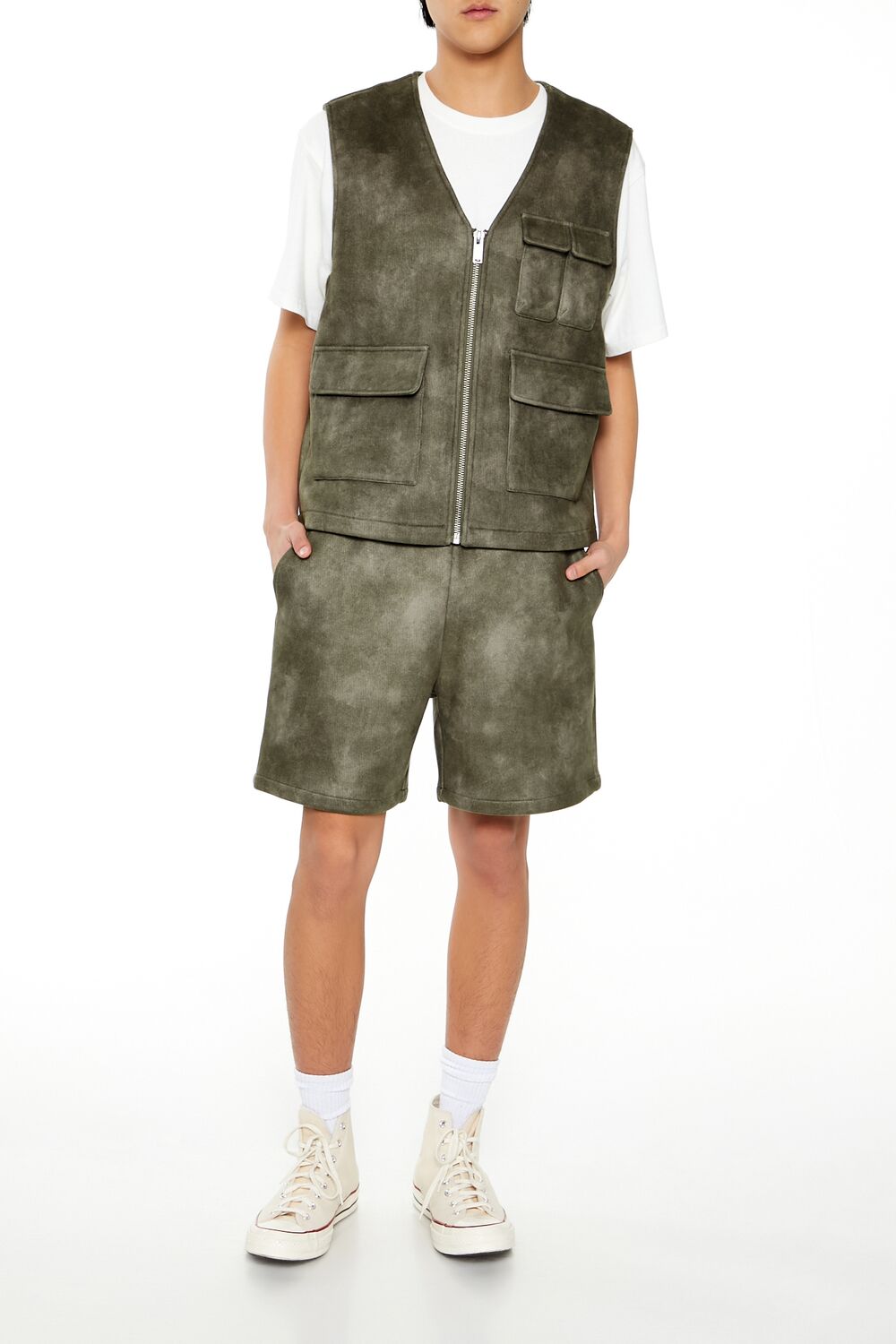  Forever 21 Oil Wash Faux Suede Shorts - olive - Bonton