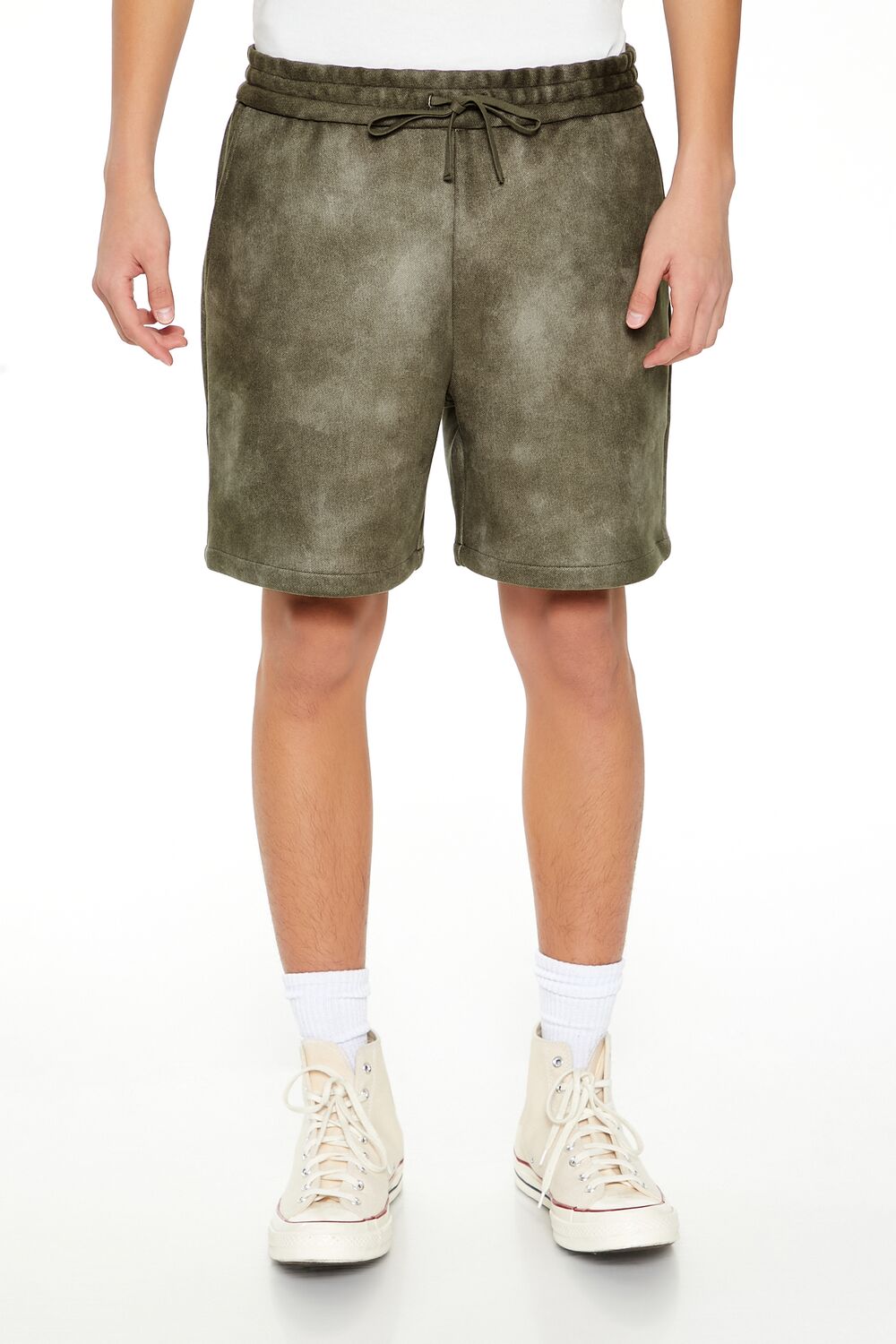  Forever 21 Oil Wash Faux Suede Shorts - olive - Bonton