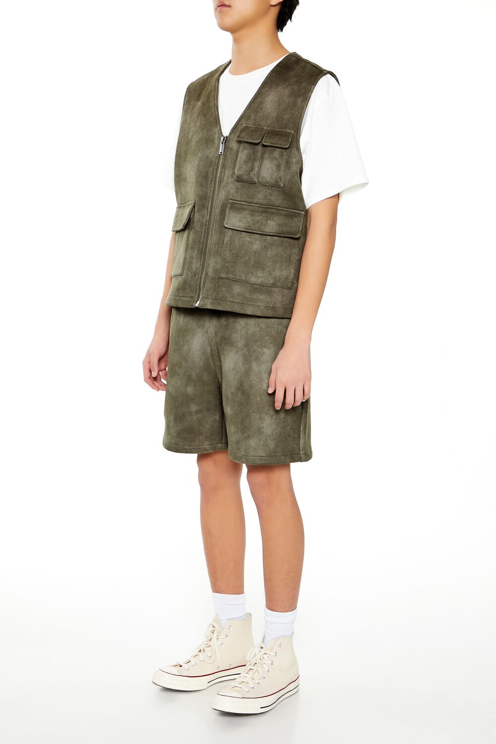  Forever 21 Oil Wash Faux Suede Shorts - olive - Bonton