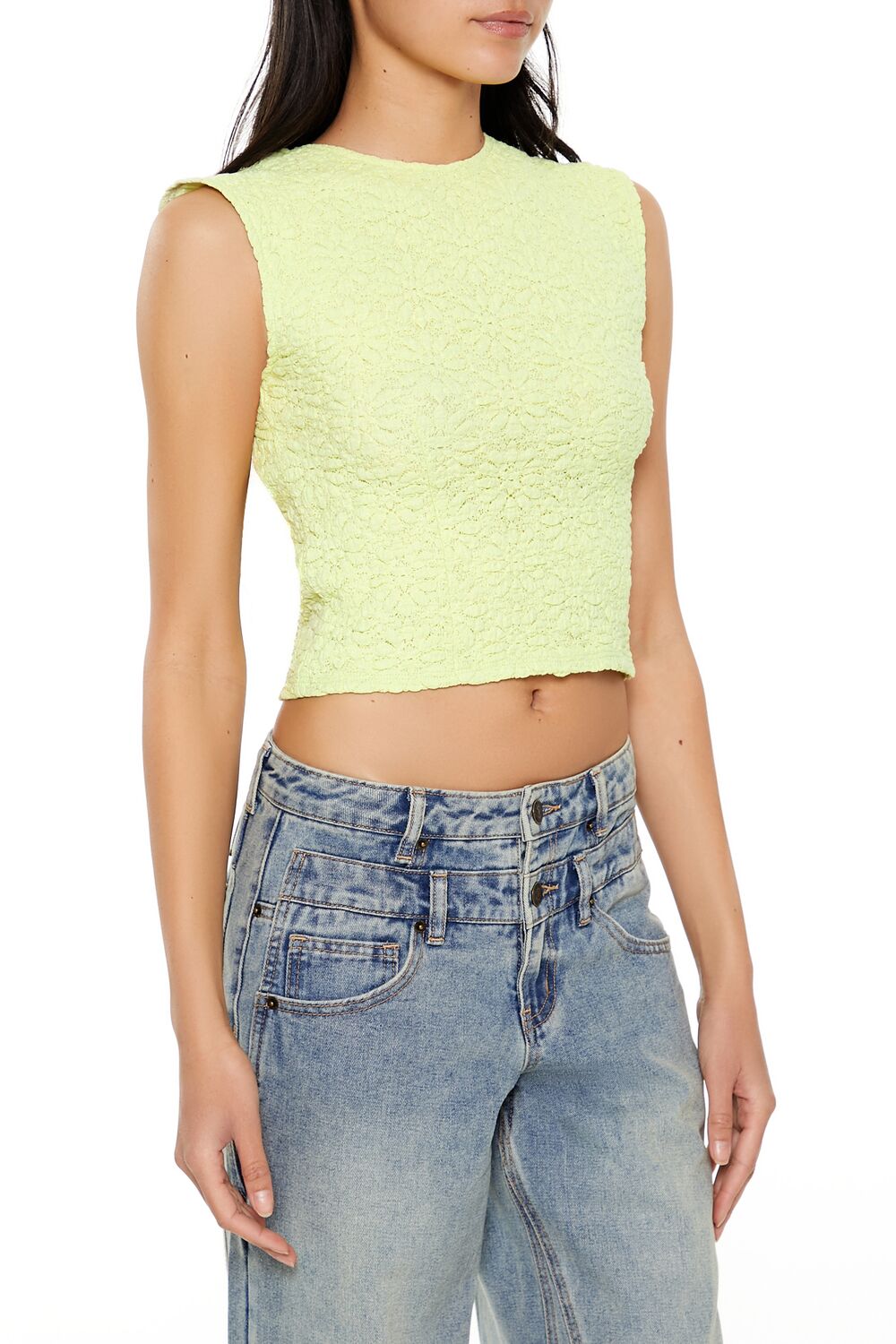  Forever 21 Floral Tie-Back Crop Top - cream - Bonton