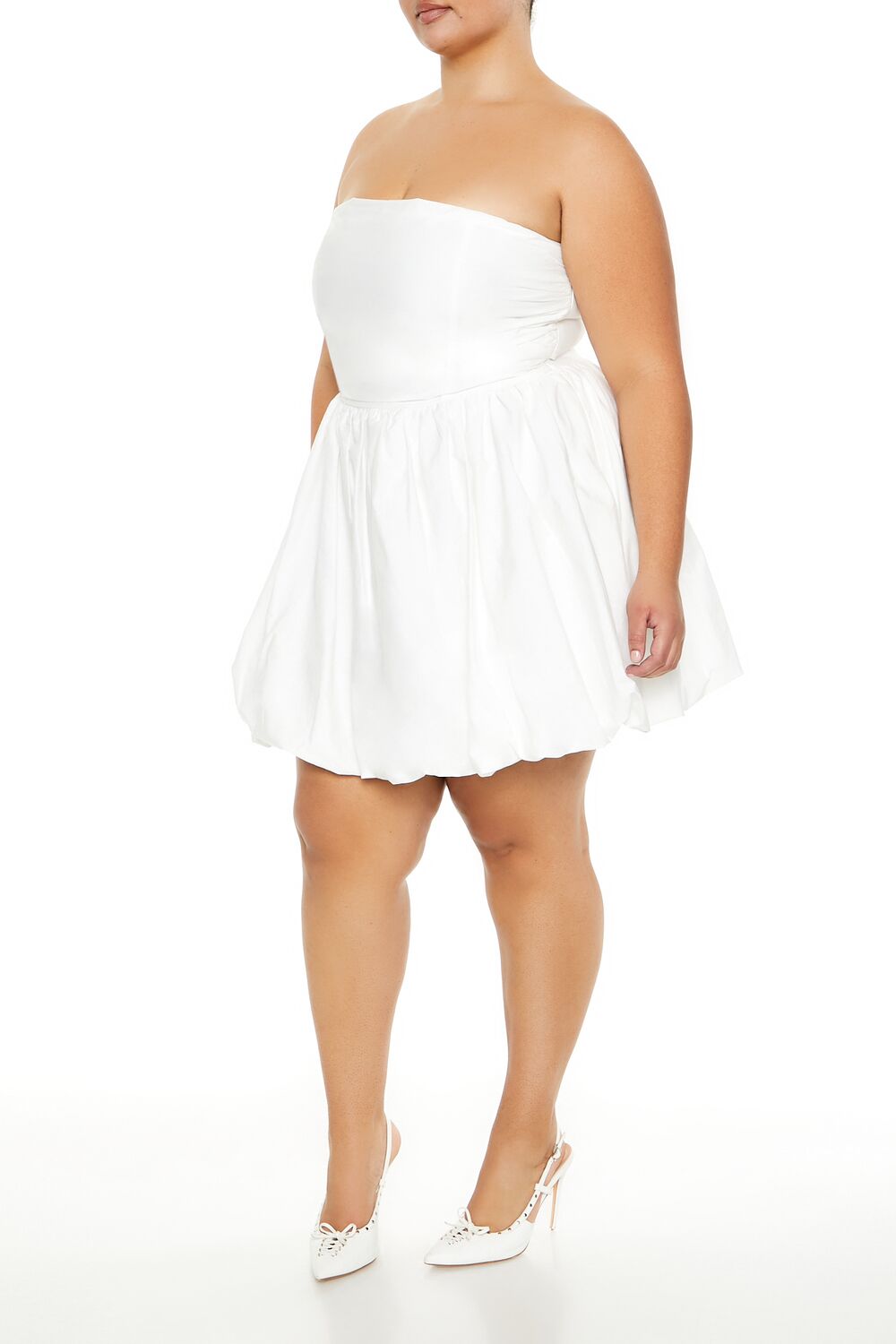  Forever 21 Plus Size Bubble-Hem Mini Dress - white - Bonton