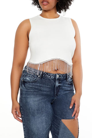 Plus Size Sweater-Knit Rhinestone Crop Top