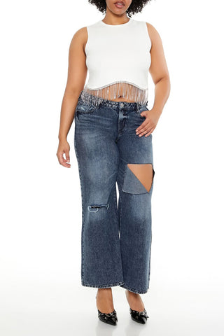 Plus Size Sweater-Knit Rhinestone Crop Top