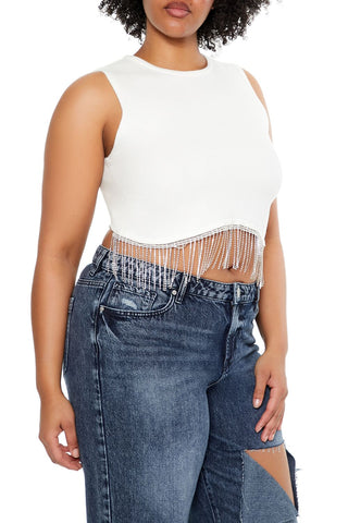 Plus Size Sweater-Knit Rhinestone Crop Top