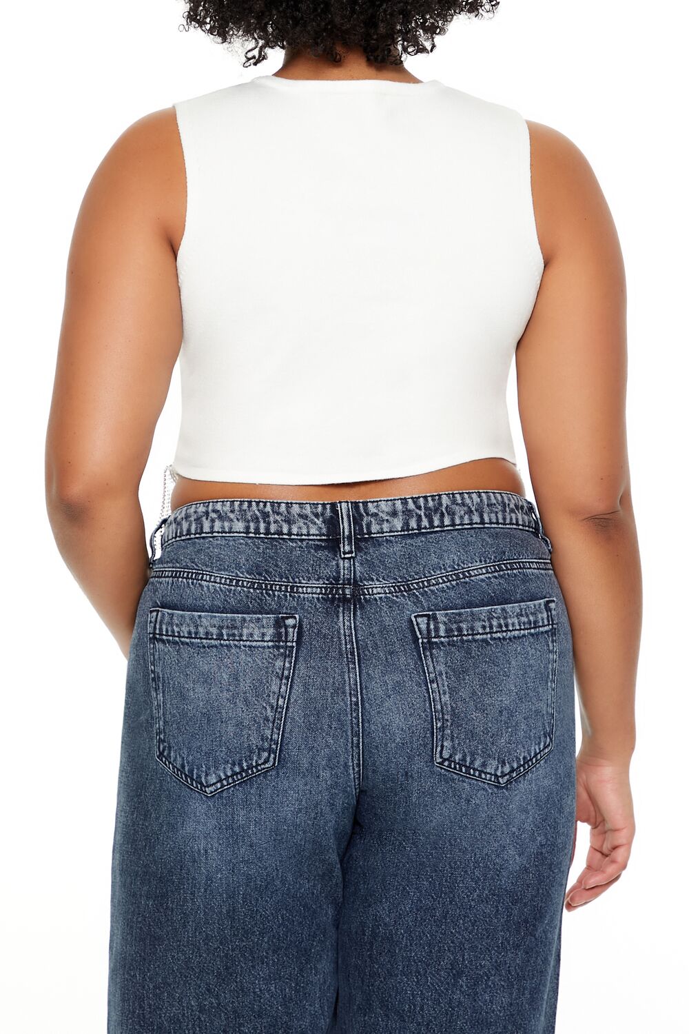  Forever 21 Plus Size Sweater-Knit Rhinestone Crop Top - white - Bonton