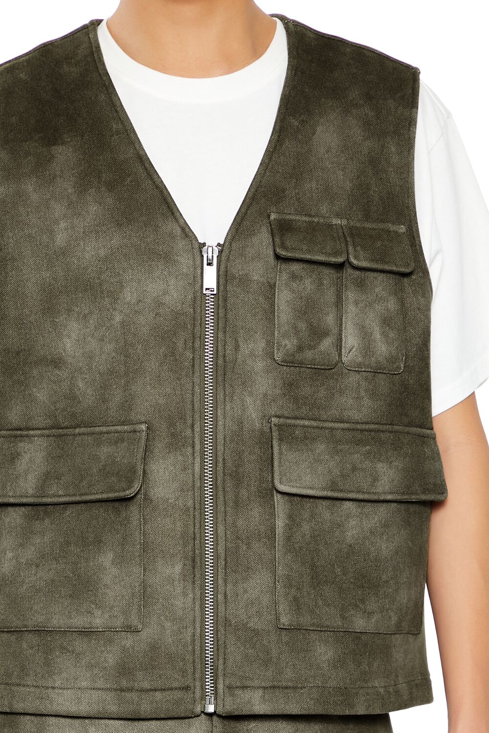  Forever 21 Mineral Wash Cargo Vest - olive - Bonton
