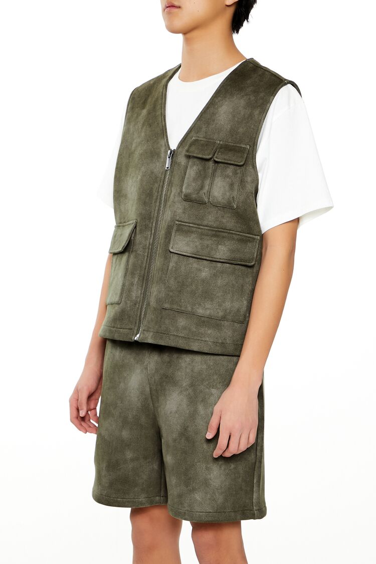  Forever 21 Mineral Wash Cargo Vest - olive - Bonton