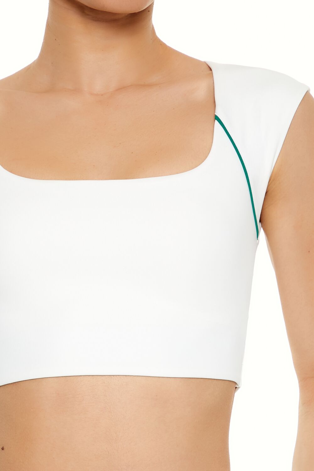  Forever 21 Active Piped-Trim Crop Top - turkish coffee white - Bonton