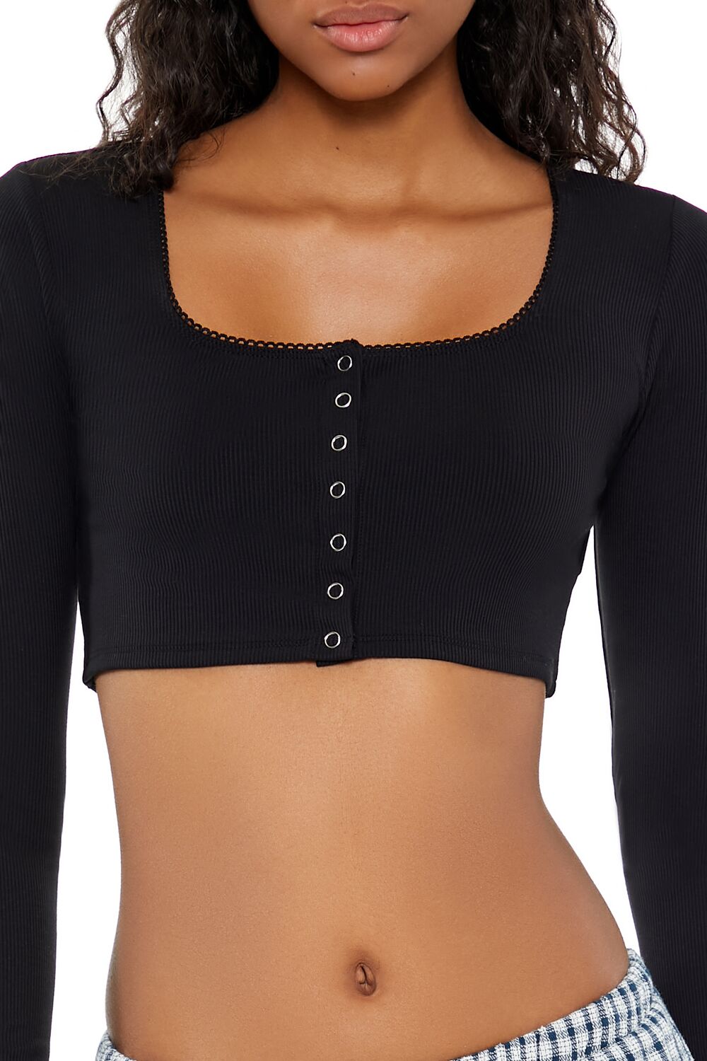  Forever 21 Picot-Trim Crop Top - dark navy - Bonton