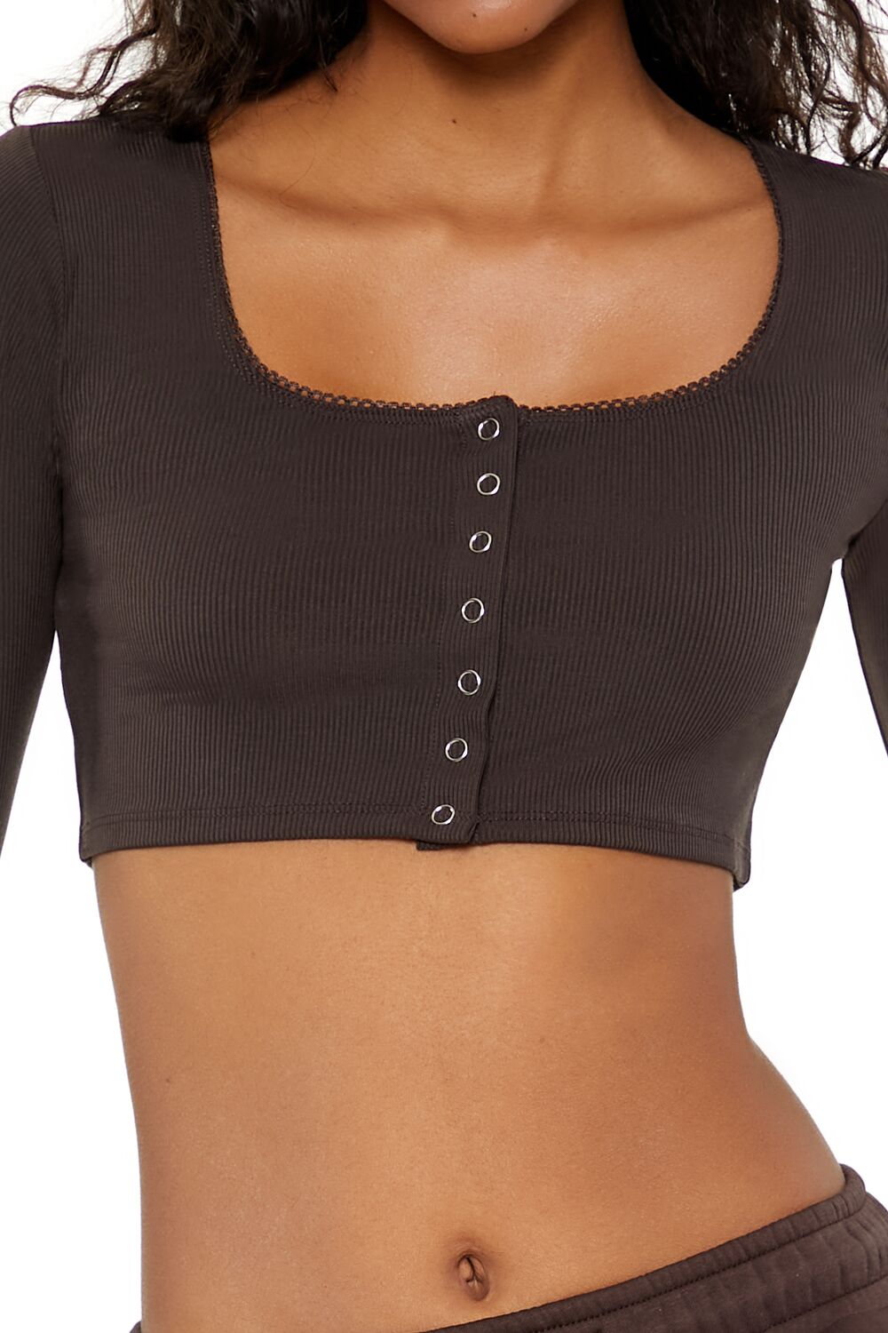  Forever 21 Picot-Trim Crop Top - dark navy - Bonton