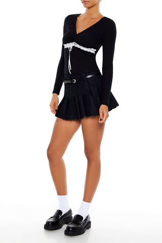 Pleated A-Line Mini Skirt