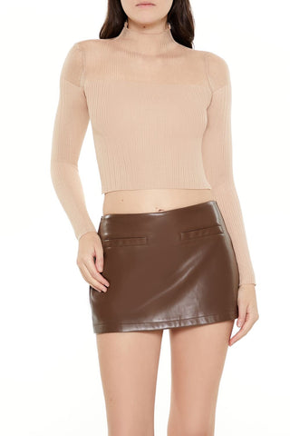 Mock Neck Sweater-Knit Crop Top