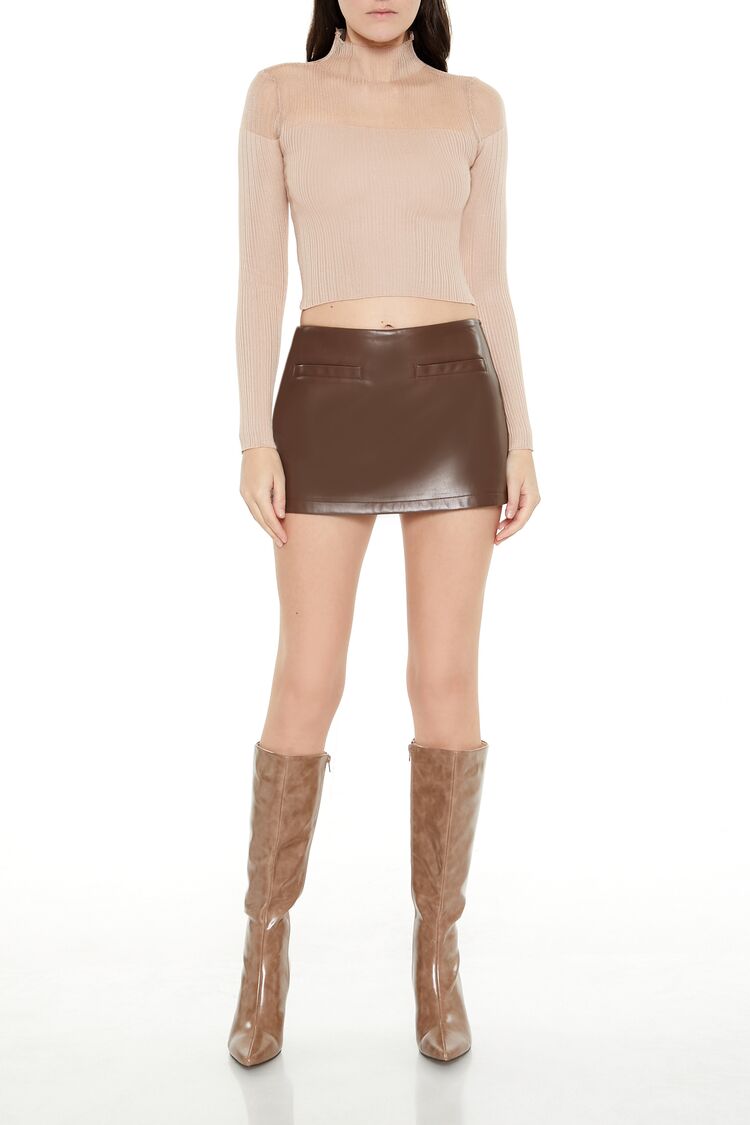  Forever 21 Mock Neck Sweater-Knit Crop Top - taupe - Bonton