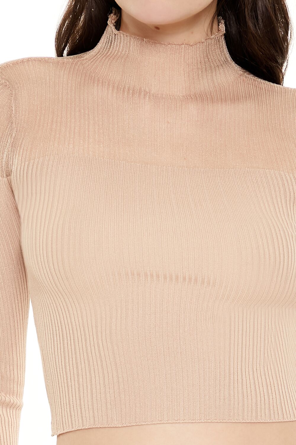  Forever 21 Mock Neck Sweater-Knit Crop Top - taupe - Bonton