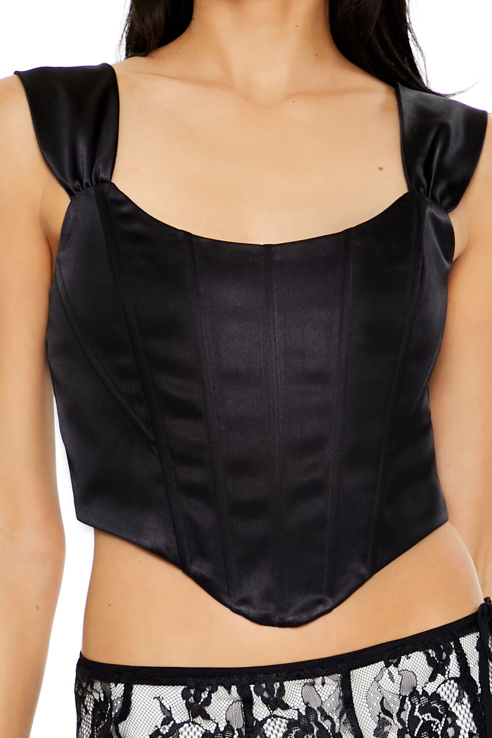  Forever 21 Corset Satin Crop Top - black - Bonton