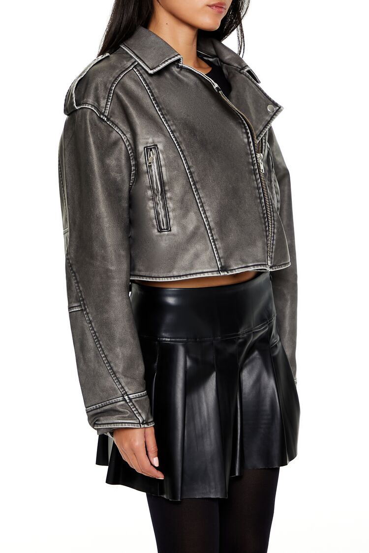  Forever 21 Faux Leather Cropped Moto Jacket - black-swatch - Bonton