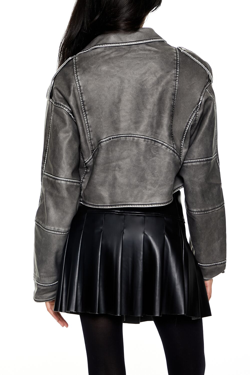 Forever 21 Faux Leather Cropped Moto Jacket - black-swatch - Bonton