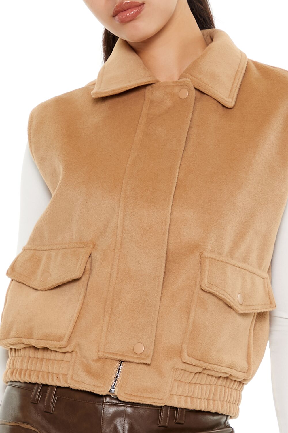  Forever 21 Brushed Zip-Up Vest - taupe - Bonton