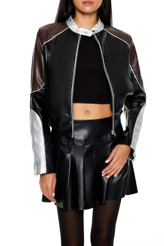 Metallic Colorblock Moto Jacket
