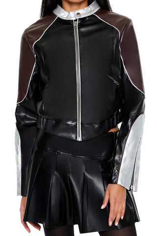 Metallic Colorblock Moto Jacket