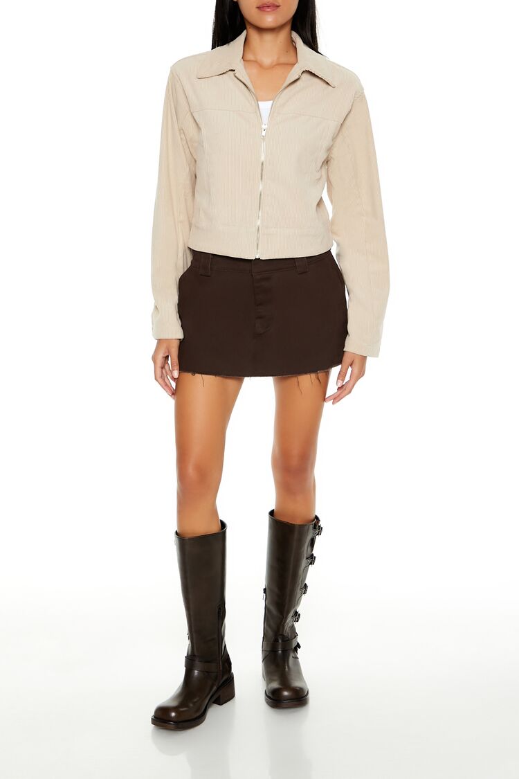  Forever 21 Corduroy Zip-Up Moto Jacket - cream - Bonton