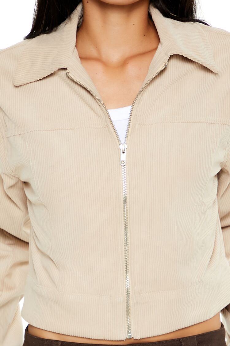 Forever 21 Corduroy Zip-Up Moto Jacket - cream - Bonton