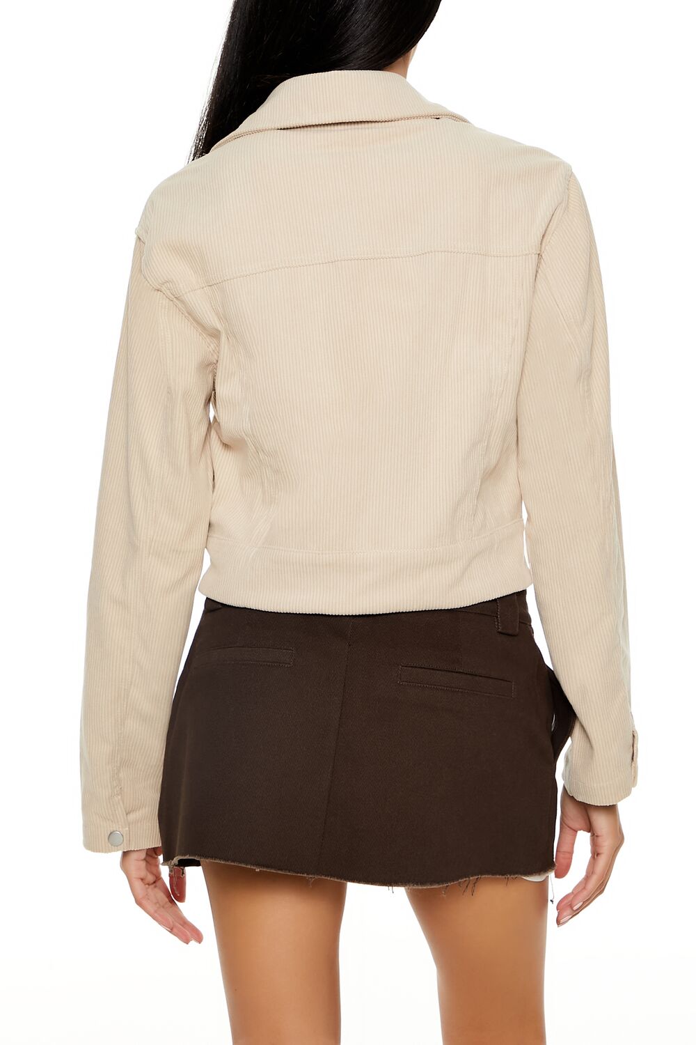  Forever 21 Corduroy Zip-Up Moto Jacket - cream - Bonton