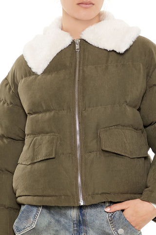 Faux Leather Puffer Jacket